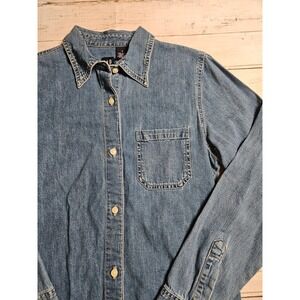 Vintage Gap Denim Button Down Shirt Womens Small Dark Wash Heavy Cotton